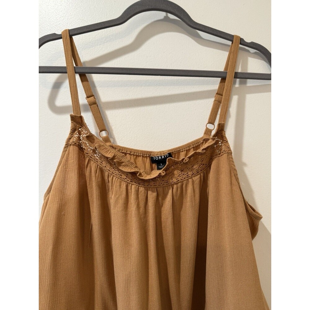 Torrid Women Brown Crinkle Gauze Crochet Tank Plus Adjustable Sz 1 Boho Festival - Picture 2 of 8